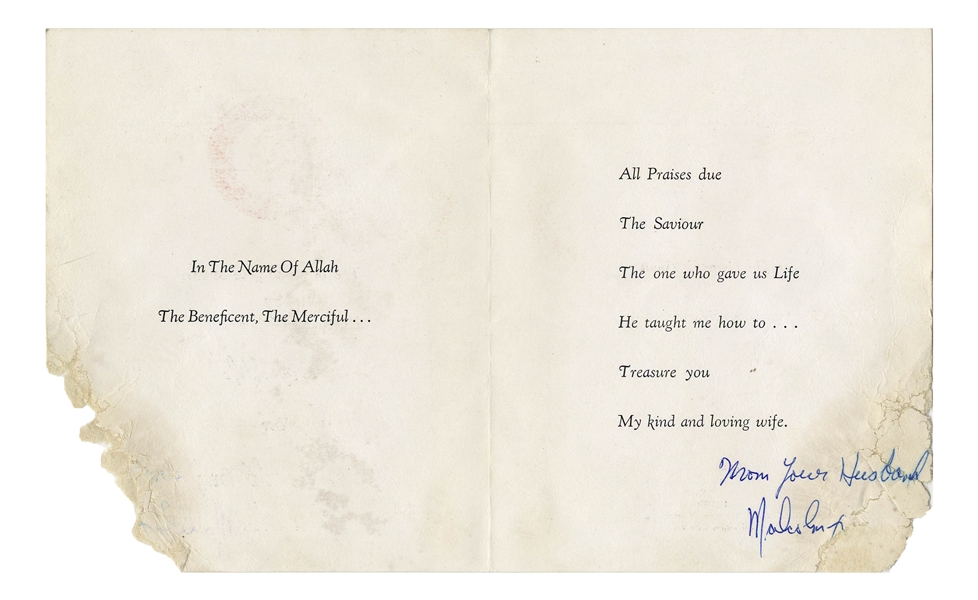 Malcolm X Signed Card to His Wife -- Nation of Islam Card Commemorates Saviour's Day